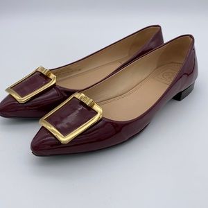 TORY BURCH patent leather Grayson ballet flats size 7.5M red logo designer